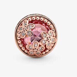 Rose Gold Floral Charm with Pink Crystal